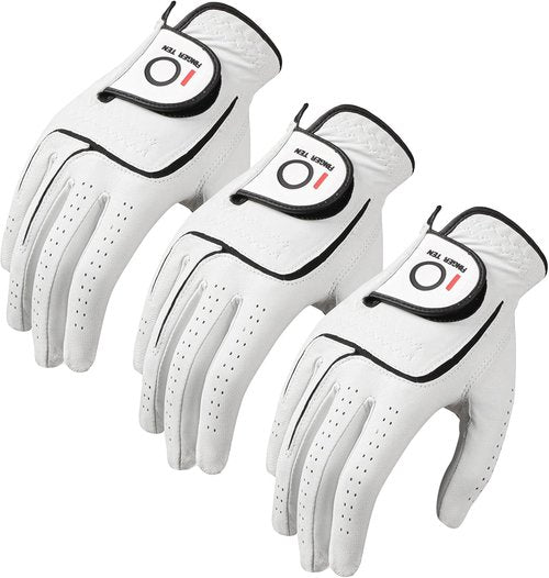 FINGER TEN Premium Soft Cabretta Leather Golf Gloves - Tour Fit Grip | Left & Right Hand, Cadet Sizes S-XXL