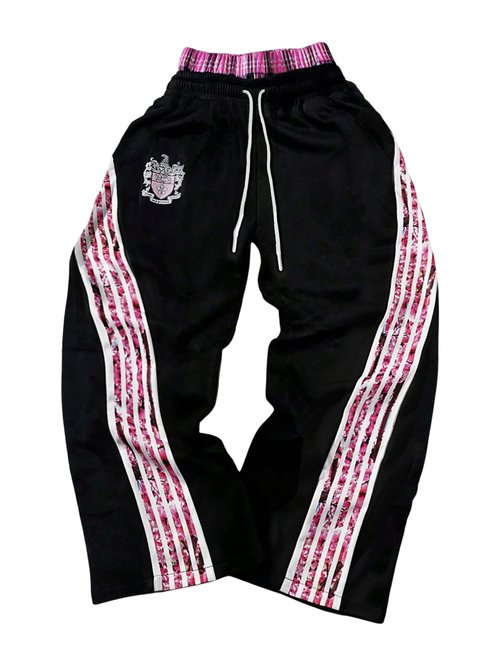 SOLY HUX Men's Baggy Sweatpants Y2k Striped Side Drawstring Elastic Waist Wide Leg Pants Streetwear Black Striped Medium