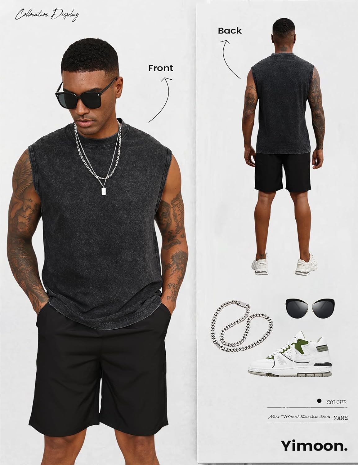 Yimoon Men's Tank Tops - Acid Wash Cotton Sleeveless Workout Shirts | Loose Fit Gym Tees