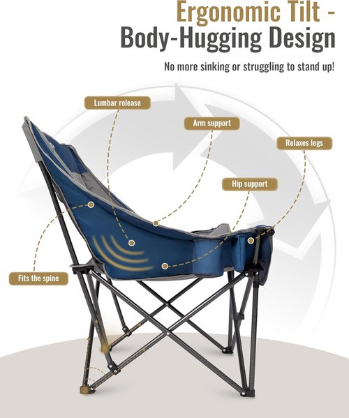 KingCamp Oversized XL Camping Chair - Heavy Duty 500lbs Folding Couch with Cooler Bag & Cup Holder