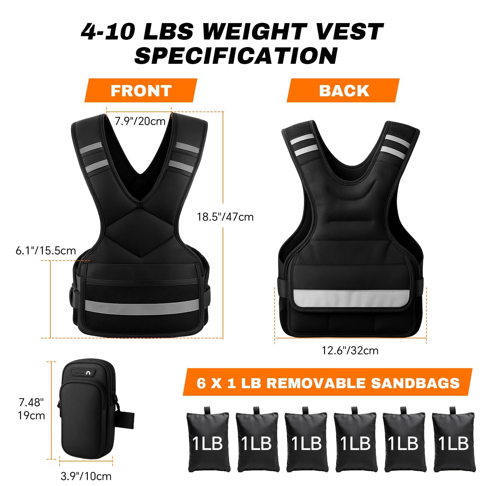 PJ PINJIAN Adjustable Weighted Vest for Men and Women,4-10lb Variable Body Weight Vest for Home Workouts, Running, Rucking, HIIT & Strength Training, Removable Ironsand Weights, Reflective & Pockets