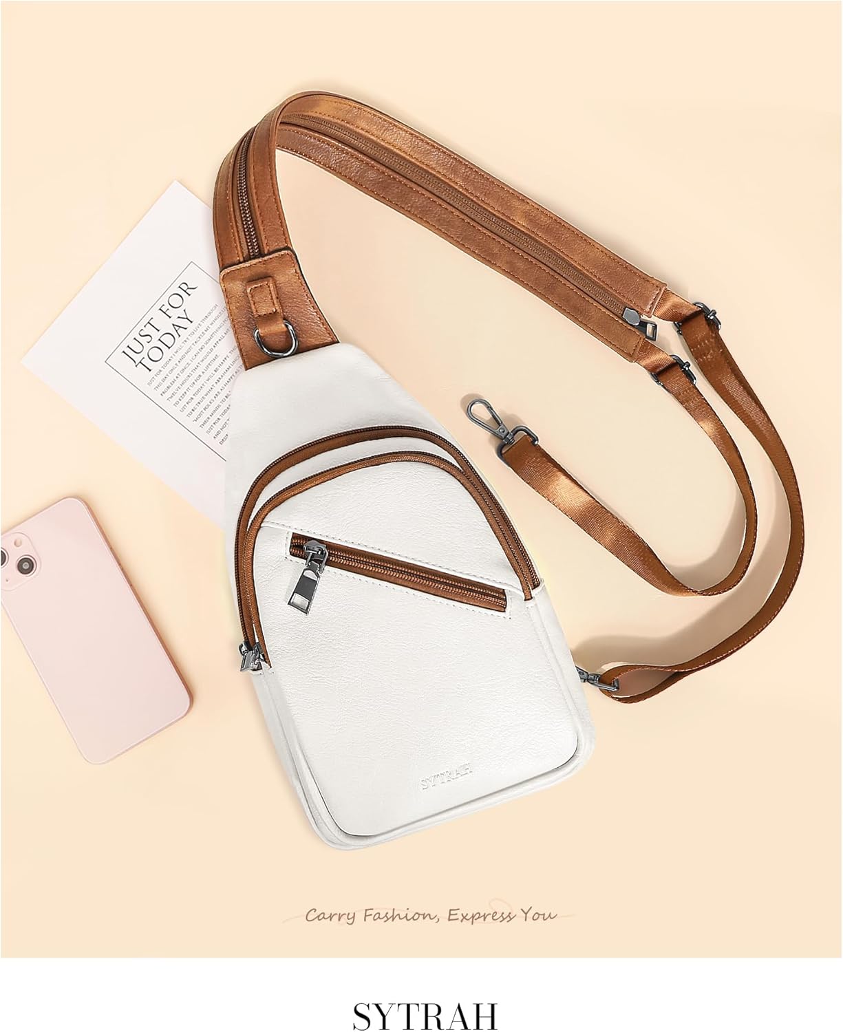 Skiennix Sling Bag for Women - Trendy Vegan Leather Crossbody Backpack | Dual-Purpose Strap, Beige Brown