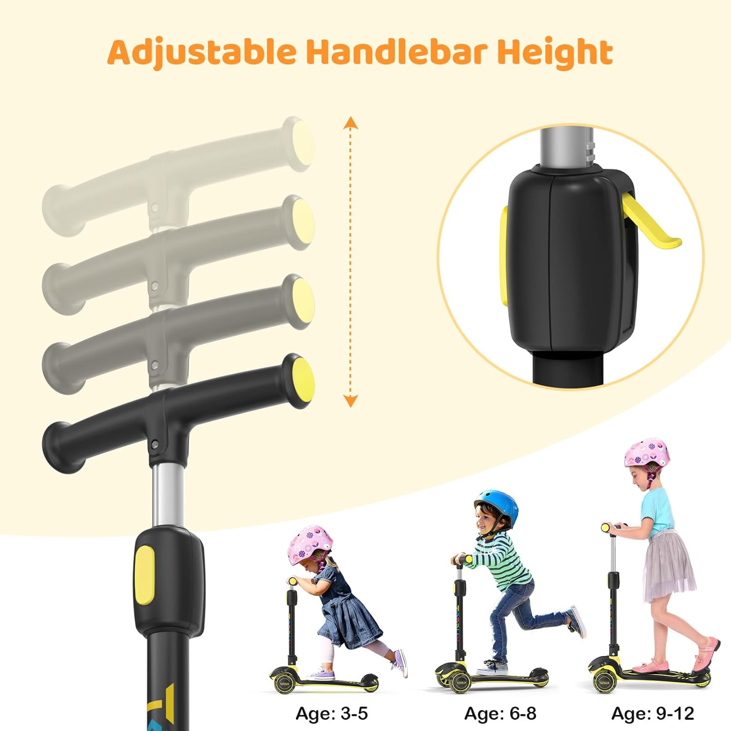 TONBUX Kids Scooter - Light Up 3-Wheel Kick Scooter for Ages 3-12 | Adjustable Height & Anti-Slip Deck