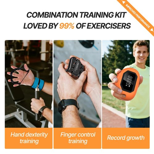 HICHOR Hand Grip Strength Tester Trainer - Strength Dynamometer for Fun Rechargeable Hand Exercising Device with Finger Exerciser and Stretcher Exercise Workout Equipment for Palm Black Orange