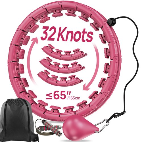 APzek Weighted Exercise Hoop Plus Size, 32 Knots Detachable & Size Adjustable for All People, 2 in 1 Abdomen Fitness Massage Non Fall Smart Hooola Hoop with Auto Spinning Ball