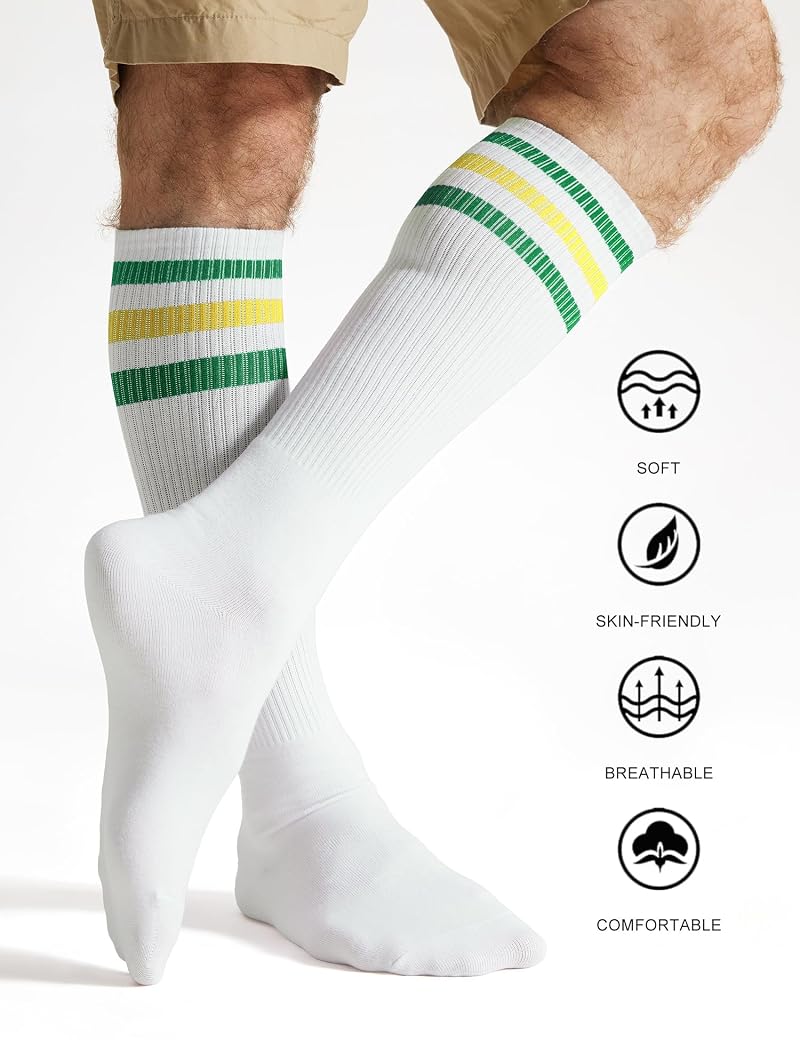 Knee High Retro Striped Tube Socks for Women & Men - 2 Pairs, One Size