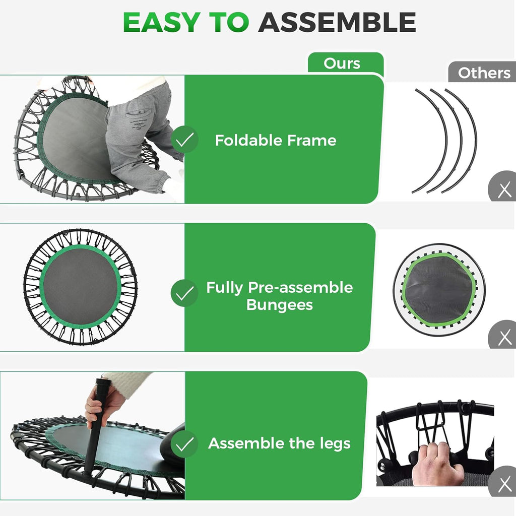 Skiennix 40"/48" Rebounder Trampoline - Heavy-Duty Bungee Cord Design for Indoor/Outdoor Workouts, Max Load 550 LBS