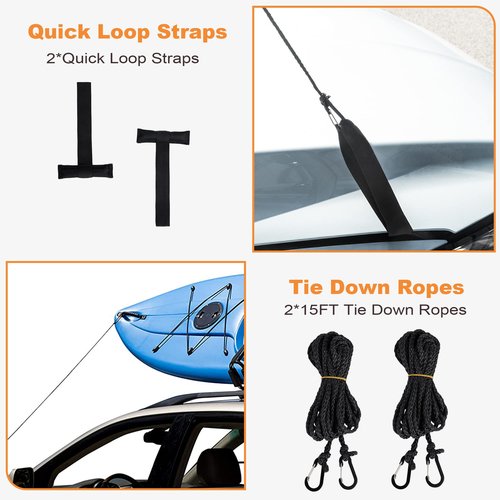 Golkcurx Universal Soft Roof Rack Pads for Kayak,Surfboard, SUP, Canoe, Snowboard with15FT Tie-Down Straps*2 and Storage Bag*1 (Black)