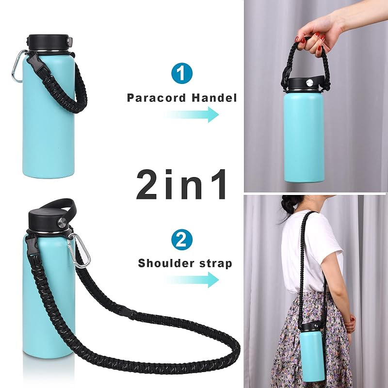 Paracord Bottle Carrier with Shoulder Strap for Wide Mouth Bottles, Black