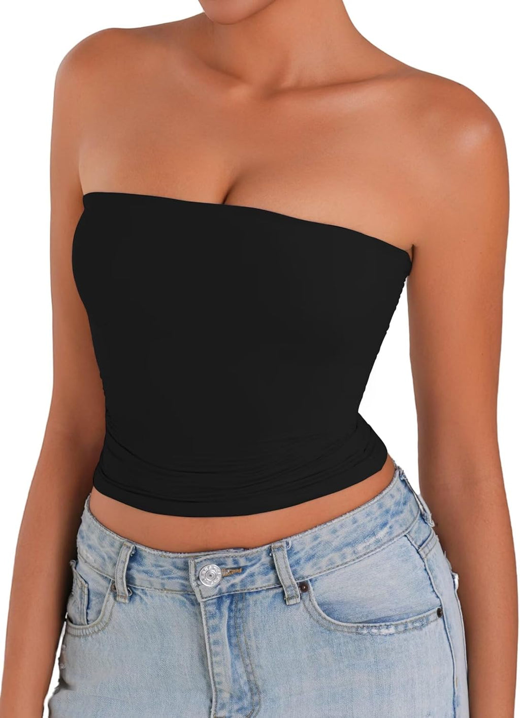 Sunzel Strapless Tube Top - Double Lined Sleeveless Crop Top for Summer Layering | Stylish Bandeau Design