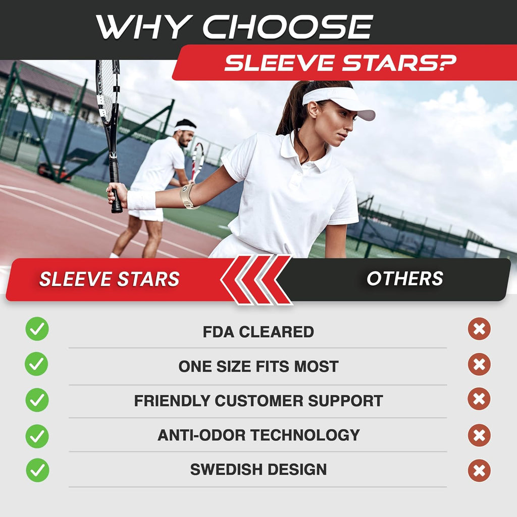 Sleeve Stars Tennis Elbow Brace - Adjustable Support for Tendonitis Relief | Fits 9"-23" (Beige)
