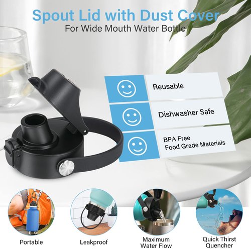 EIPOSAU Auto Flip Lid for Hydro Flask Wide Mouth, Great Spout Lid for Simple Modern, Fits for Iron Flask and Other Brands, Replacement Lid with Button Lock