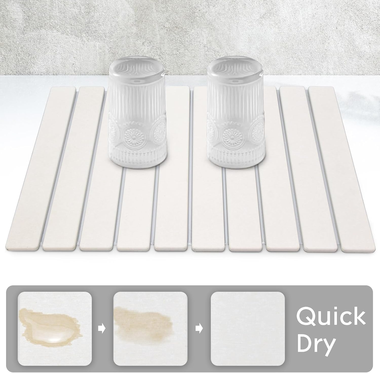 Large Stone Dish Drying Mats for Kitchen Counter, Quick Dry Collapsible Dish Drying Mat, Eco-Friendly Absorbent Foldable Diatomaceous Earth Mats for Dishes Bottles Cups, Match Any Countertop, 23"×15"