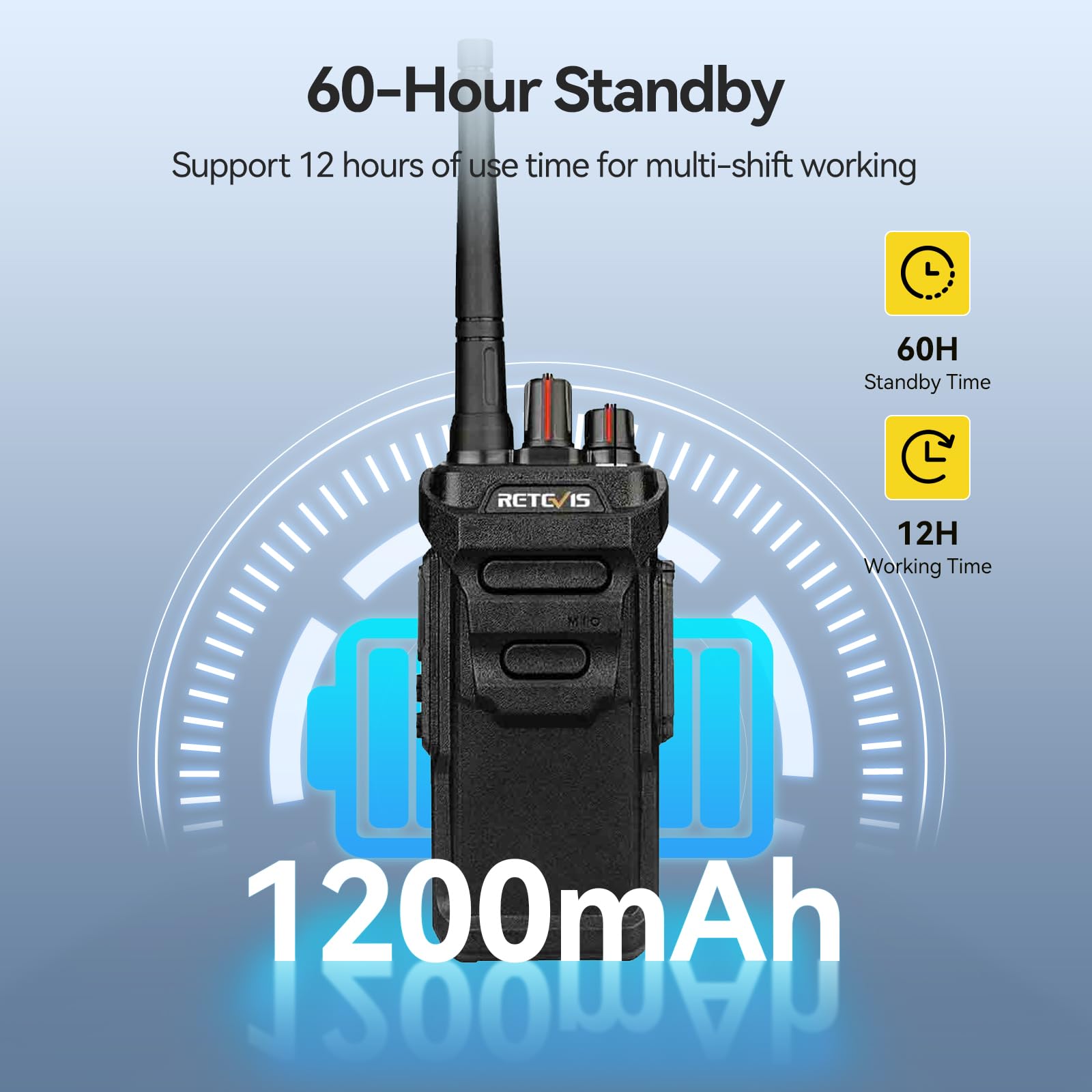 Retevis RT48 IP67 Waterproof Walkie Talkies,Heavy Duty 2 Way Radio,Rechargeable Professional/Business Two Way Radio,1200mAh Battery,VOX,SOS Alarm,for Hiking School Emergency Outdoor Logistics(1 Pack)