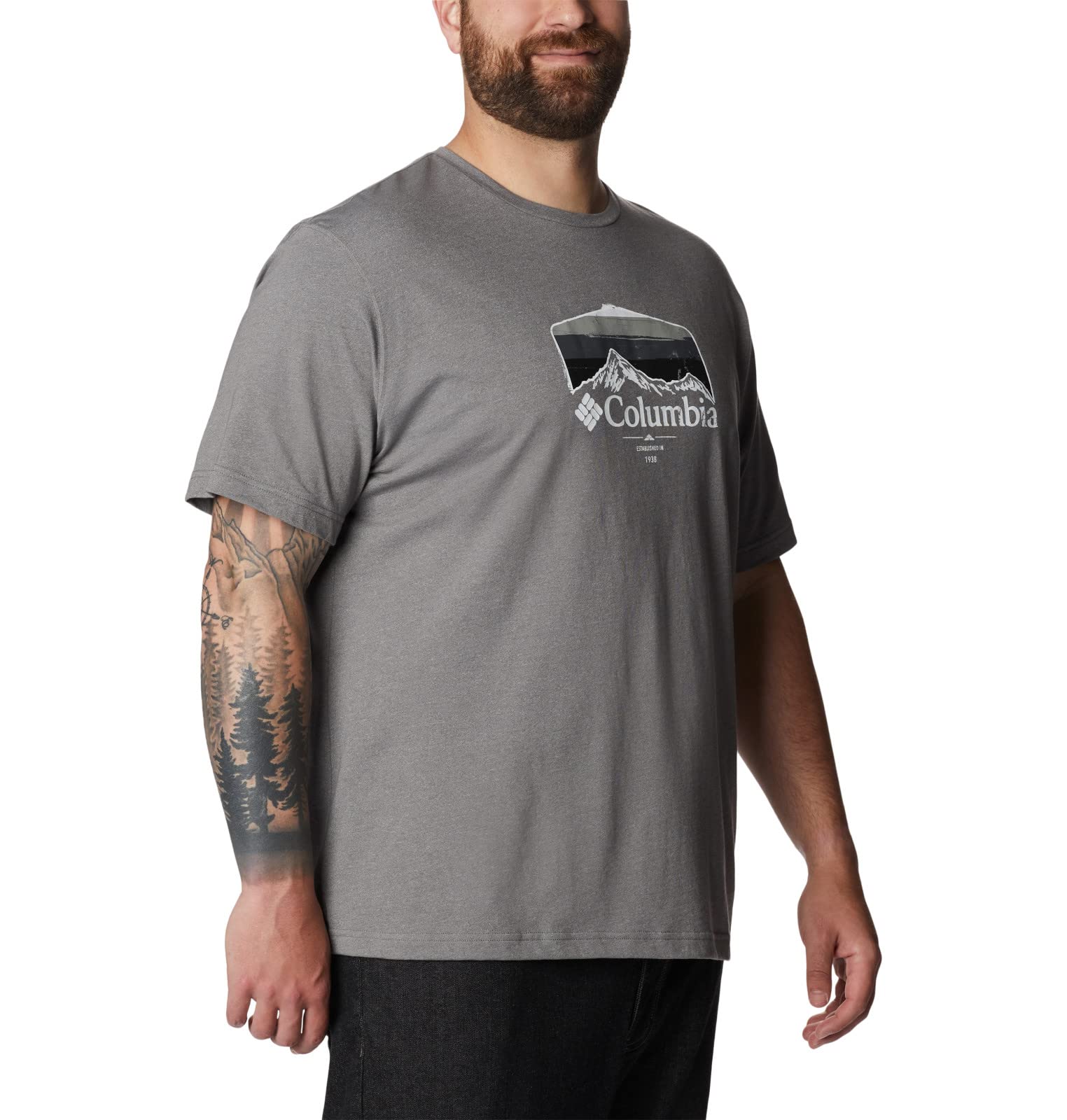 Columbia Men's Thistletown Hills Graphic Short Sleeve, City Grey Heather/Hikers Graphic, 6X Big