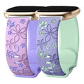 Kimiyaki 2 Pack Floral Engraved Bands for Fitbit Sense 2 / Sense Fitbit Versa 4/ Versa 3 Women, Cute Two-Tone Soft Silicone Sport Strap