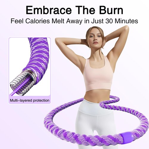 Weighted Soft Spring Hula Hoop for Adults, 3.3 lbs Foldable for Home and Travel, Portable Slimming Fitness Hoop for Weight Loss, Waist-Friendly Design, Upgraded Closed Silent Version (purple)
