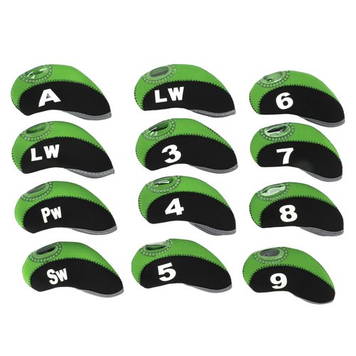 Topyond 12 PCS Golf Club Head Covers, Iron Pole Numbered Club Protective Head Covers for Men Women, Golf Iron Covers Fit for Most Standard Irons(Black Green)