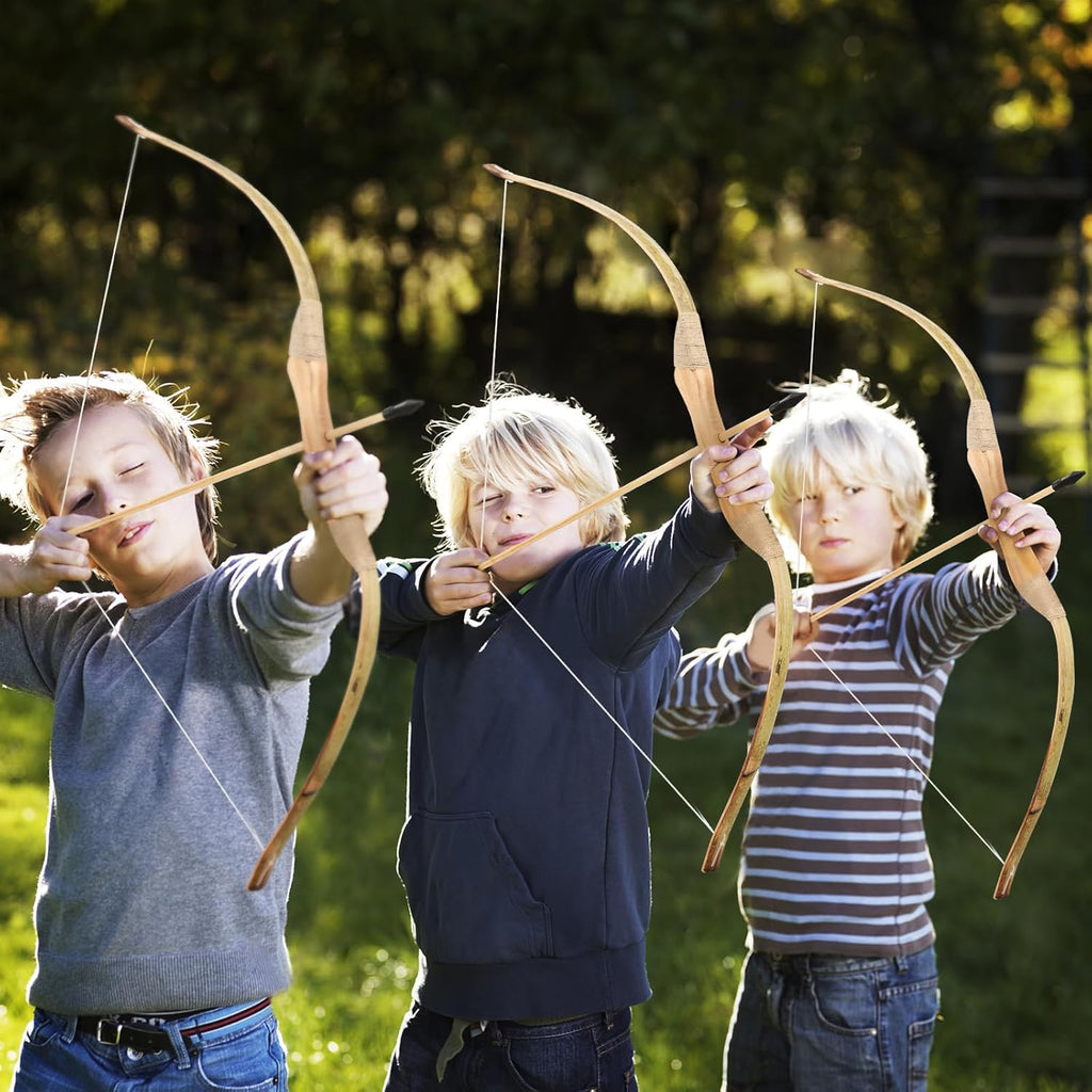 Skiennix Kids Bow and Arrow Set - 32-Inch Handmade Wooden Archery Toy for Ages 6-12 | Includes 10 Arrows, Quiver & Targets