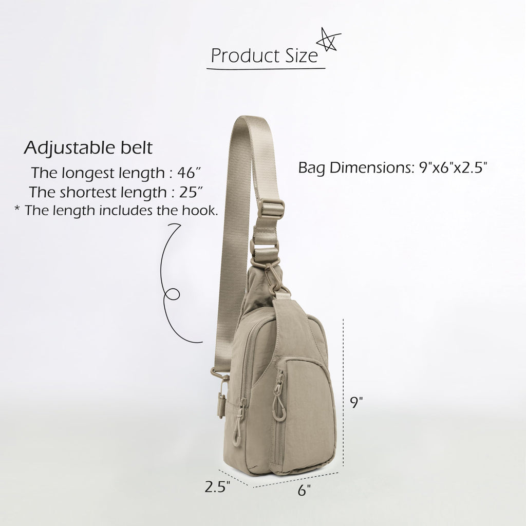 ODODOS Sling Bag with Adjustable Straps Crossbody Chest Bag Lightweight Small Backpack for Casual Outdoor Traveling Hiking, Taupe