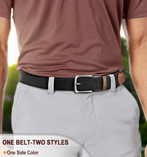 KEMISANT Reversible Braided Belt - Elastic Stretch Design for Men | 1 3/8" Golf Casual Style