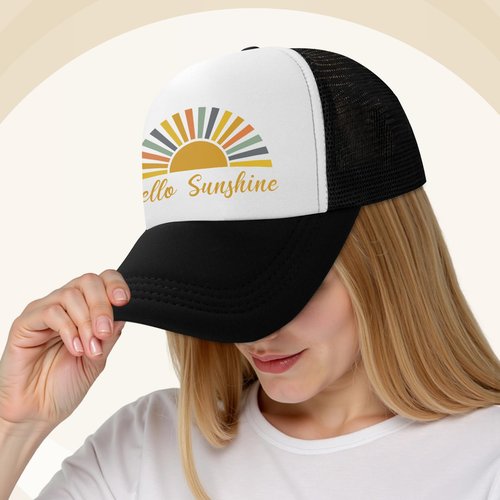 VentuCoven Summer Trucker Hats,Hello Sunshine Trucker Hat Summer Baseball Cap for Women Men Snapback Adjustable Hat Humor Gift Men
