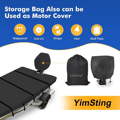1200D Jon Boat Cover - Waterproof & UV-Resistant Marine Grade Canvas for 16ft Jon Boats | Black