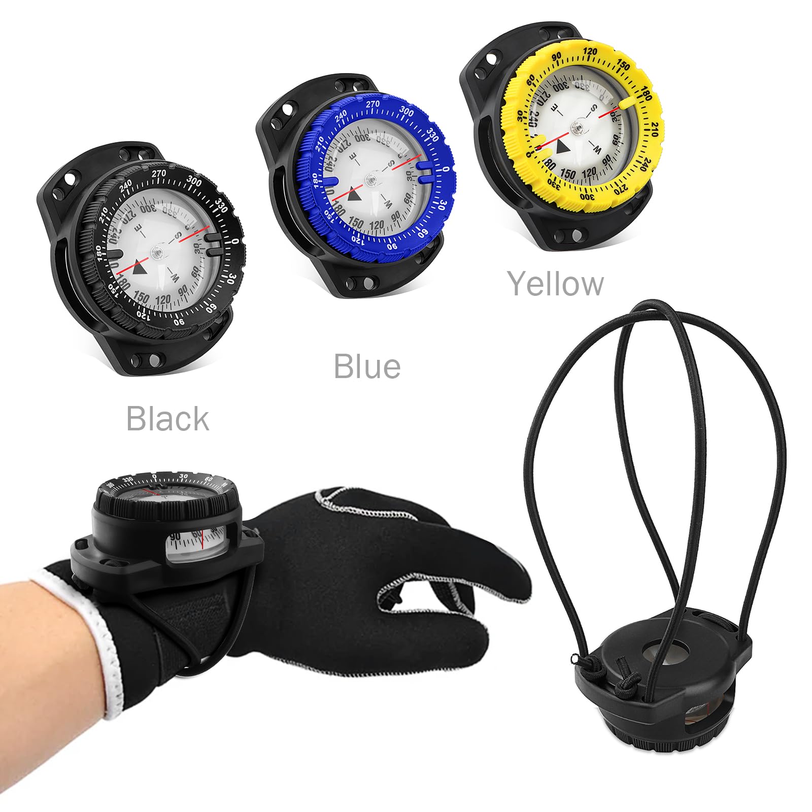 Scuba Dive Compass, Waterproof 5ATM Marine Navigation Wrist Compass with Bungee Mount and Cord, Glow in The Dark for Underwater Diving, Sailing, Camping, Kayaking, Hiking (Black)