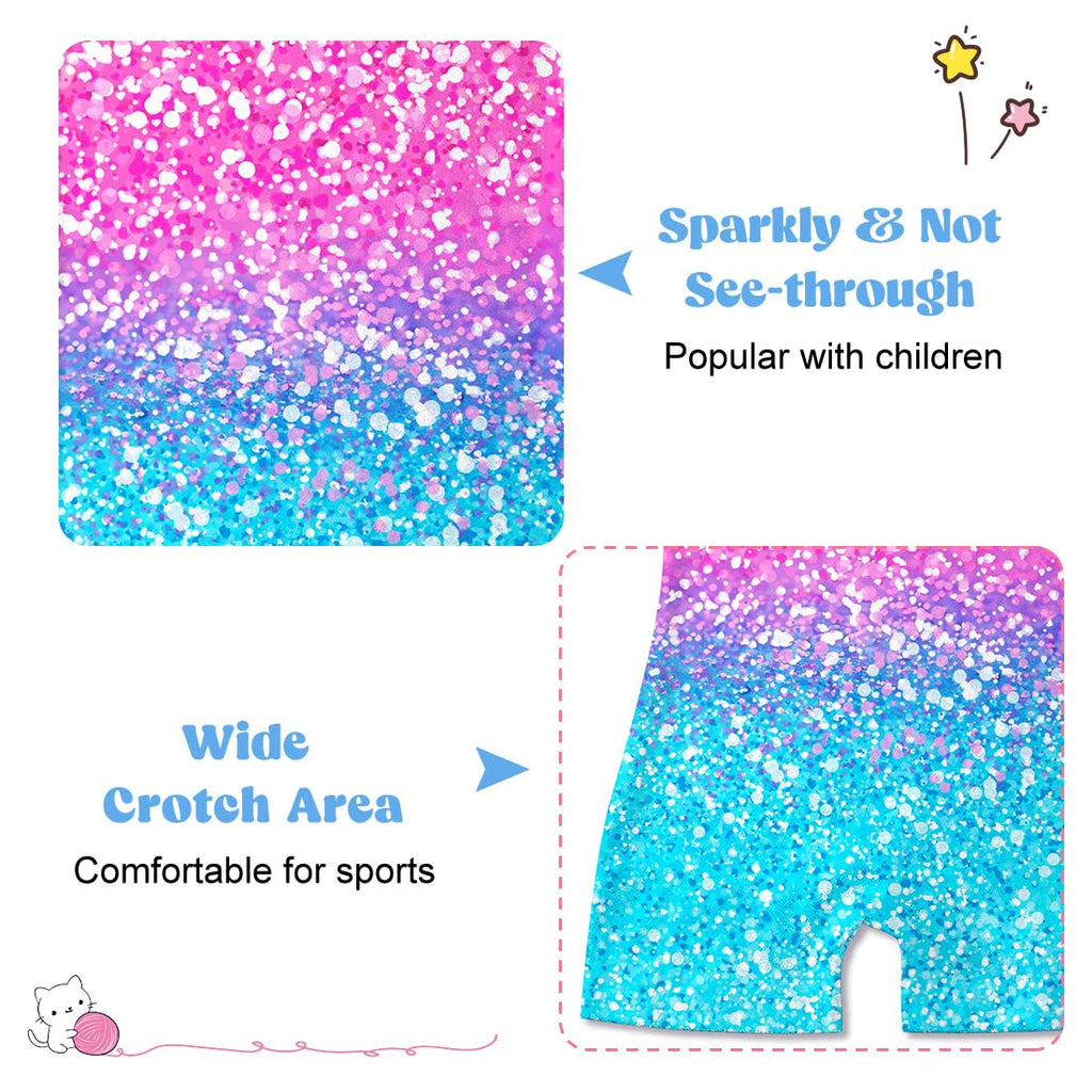 Funnycokid Gymnastics Leotards for Girls Dance Outfits Unitard Sparkly Clothes with Shorts, Diamond Shining Pink Blue, 5-6 Years
