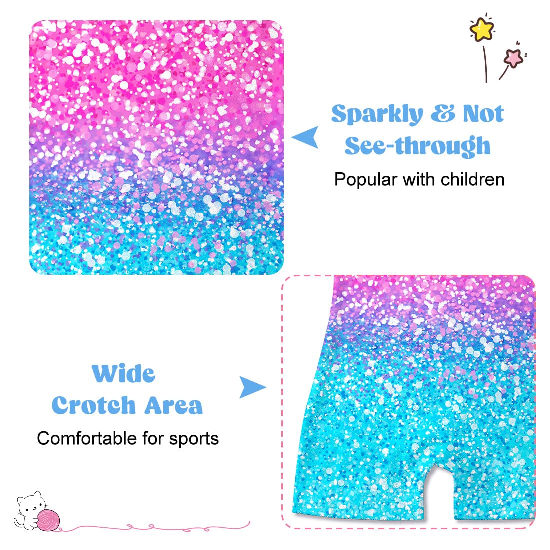 Funnycokid Gymnastics Leotards for Girls Dance Outfits Unitard Sparkly Clothes with Shorts, Diamond Shining Pink Blue, 5-6 Years