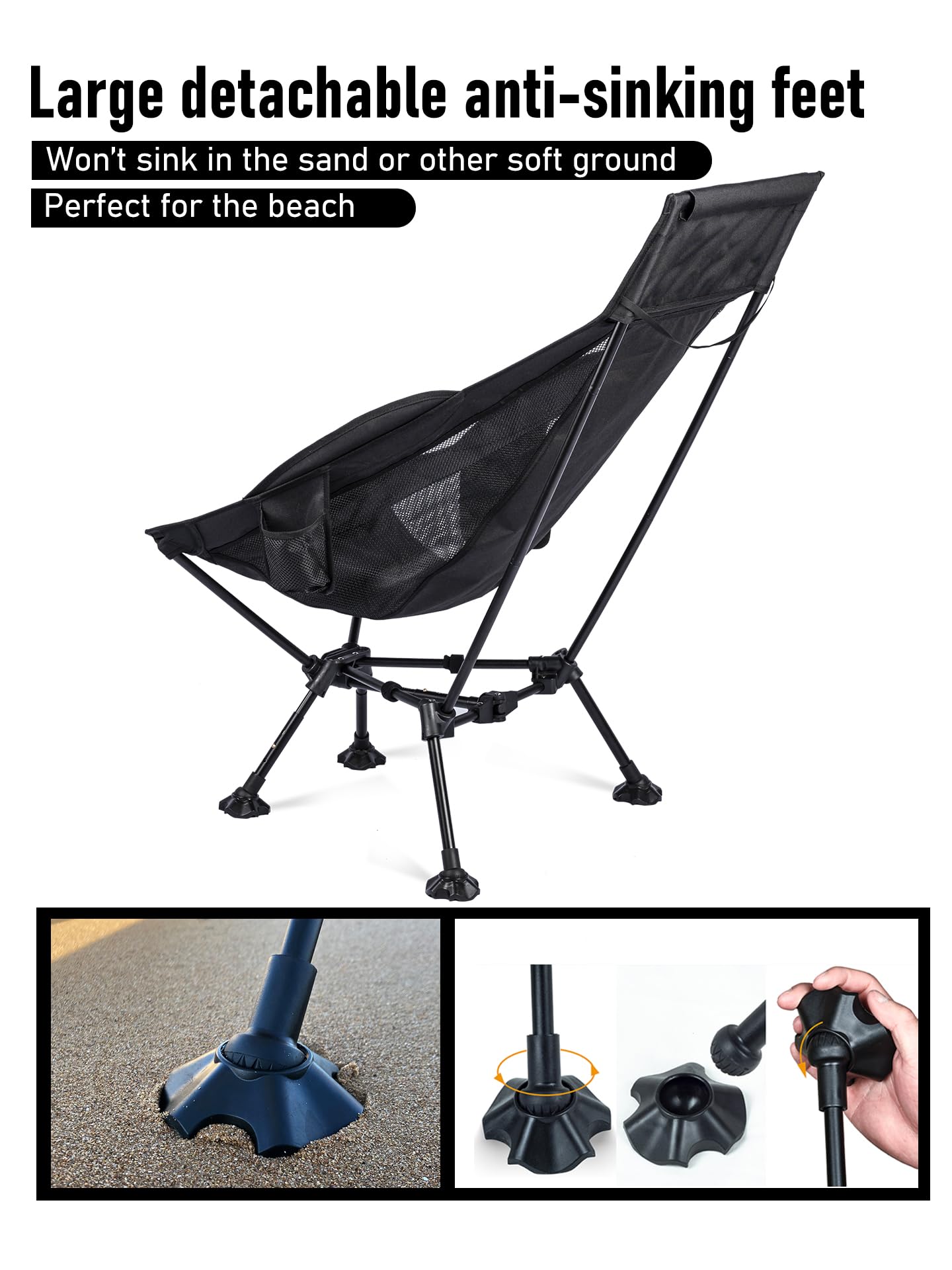 WildCall Lightweight Folding High Back Camping Chair with Head Support, Compact Beach Chair with Anti-Sinking Large Feet and Three Tilt Angles Adjustment