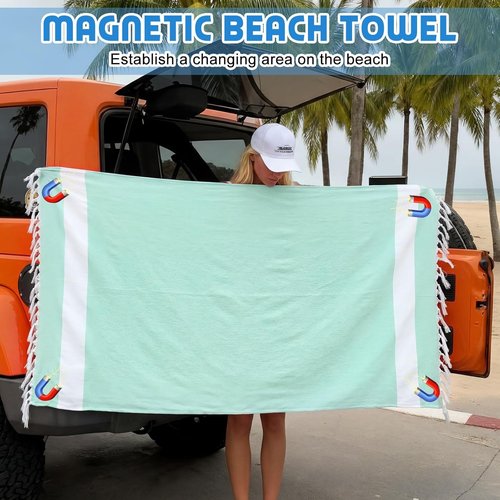 HunnmingRe Extra Large Magnetic Beach Towel - 39 x 71 Inch Oversized Sandproof Cotton Blanket | Green