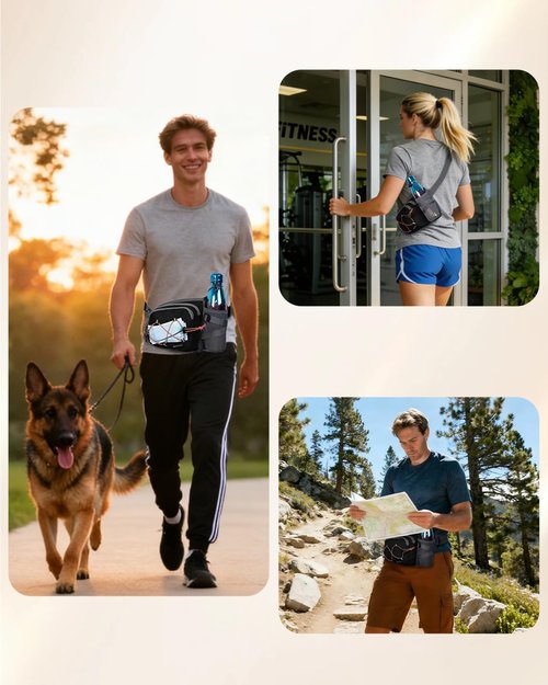 sportsnew Hydration Waist Pack with Water Bottle Holder, 2L Large Fanny Pack for Running Hiking Dog Walking, Water-Resistant Crossbody Waist Bag for Men Women, Black