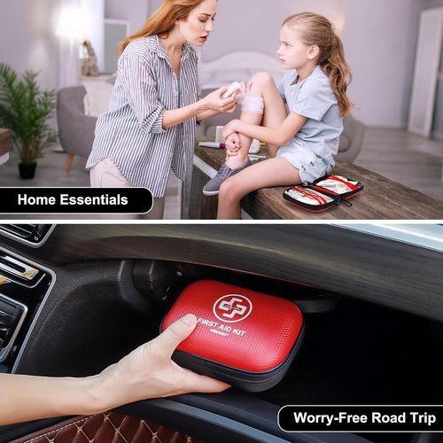 Mini First Aid Kit - 150-Piece Waterproof Medical Kit for Home, Travel, Camping & Outdoor Emergencies - Red