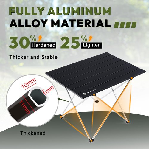 MellowCamp Camping Side Table, Ultralight Aluminum Folding Table, Small Compact Portable Ideal for Camping, Hiking, Beach, Outdoor Cooking, Picnics (Black, Small)