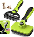 Skiennix Self-Cleaning Slicker Brush Set - Pet Grooming Rake & Flea Comb for Dogs, Cats & Horses | Green