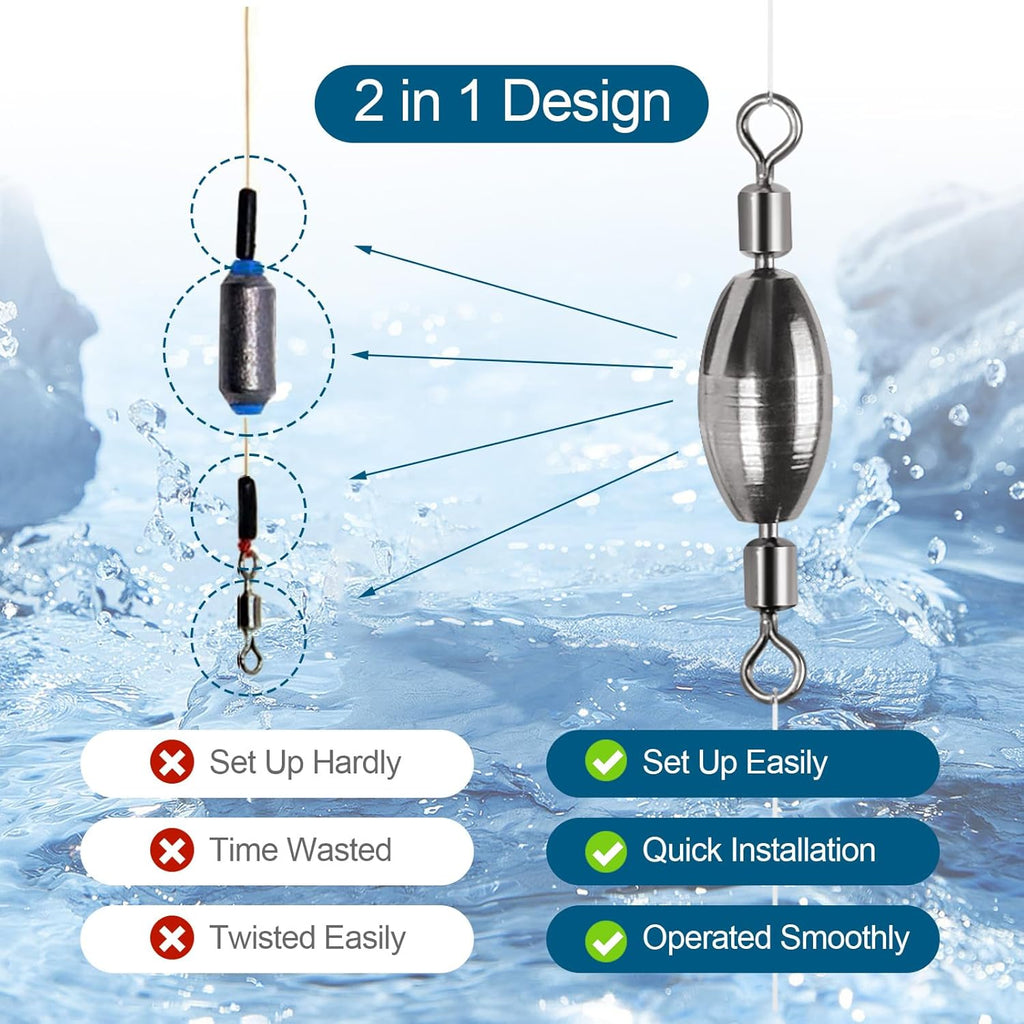 Skiennix 34Pcs Fishing Weights Kit - Brass Sinkers & Rolling Swivels for Saltwater & Freshwater