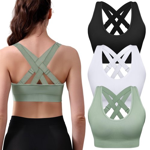 Double Couple Sports Bras for Women Padded High Support Adjustable Crossback Bra Seamless High Impact Yoga Gym Workout Bras