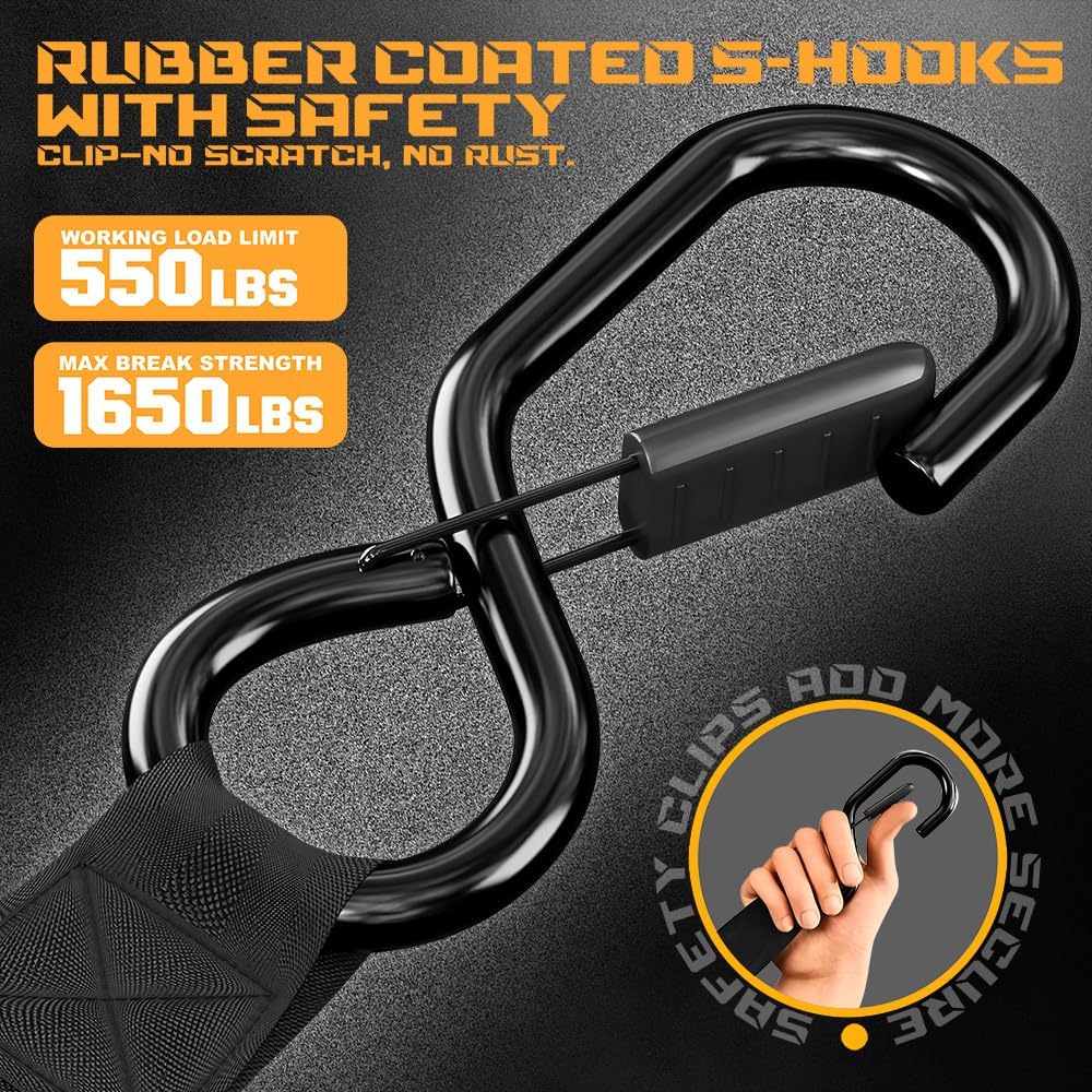 Skiennix Retractable Ratchet Straps - 1 Inch x 10 Feet, 1,650lb Break Strength | Black, 4 Pack with Soft Loops