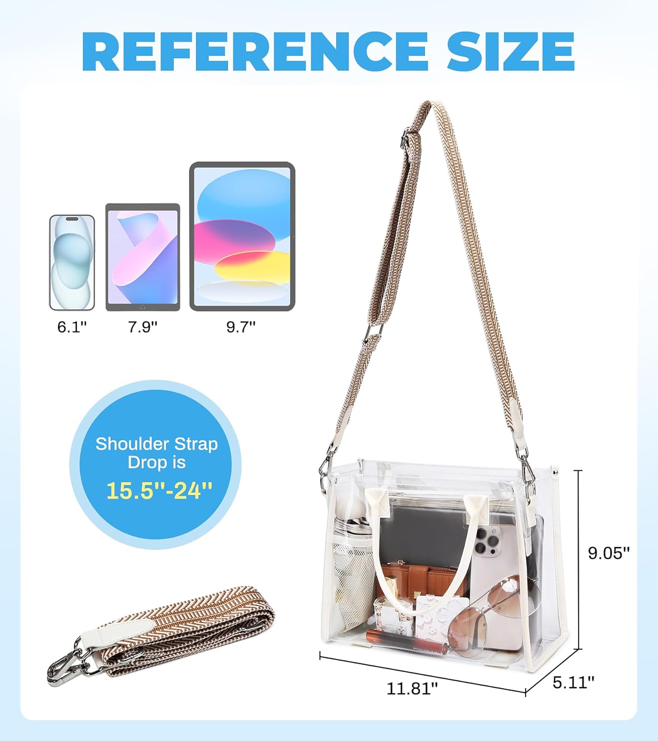 Skiennix Clear Tote Bag - Transparent Stadium Purse for Women | Durable PVC with Guitar Strap