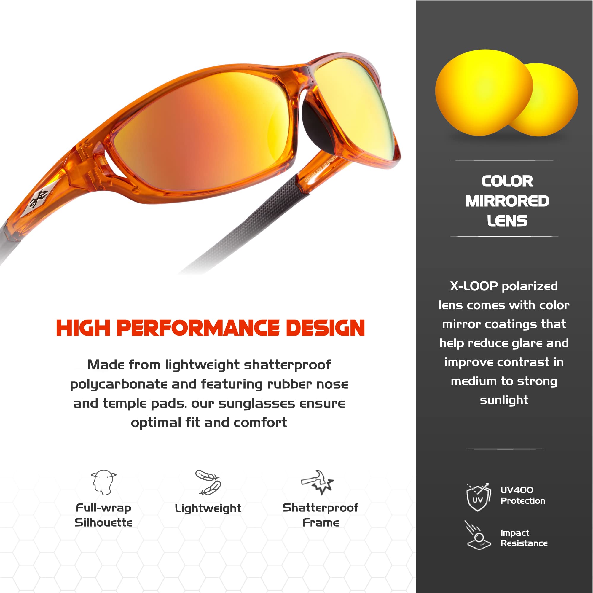 X LOOP Polarized Sports Sunglasses for Men - Wrap Around UV400 Baseball Running Cycling Driving Fishing Golf Glasses