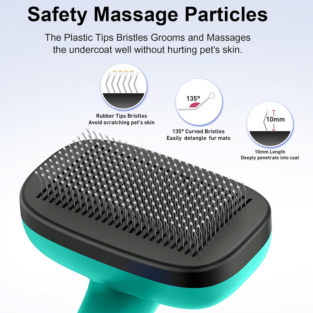 Skiennix Self-Cleaning Slicker Brush - Skin-Friendly Grooming Tool for Dogs & Cats | Easy Clean Retractable Bristles, Green