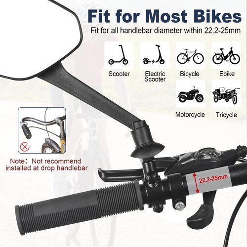 Zacro 2 Pack Bike Mirror, 2025 Upgraded Bike Mirror Handlebar Mount, 360°Adjustable Bicycle Rear View Mirror, Scratch Resistant Glass Lens, Fit for Mountain Bikes, City Road Bikes, E-bikes, Scooter