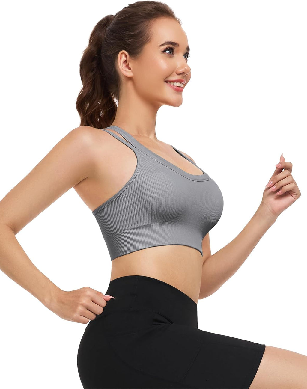 WANAYOU High Support Sports Bras for Women - Ribbed Strappy Criss Cross Back Workout Bra | 3 Pack