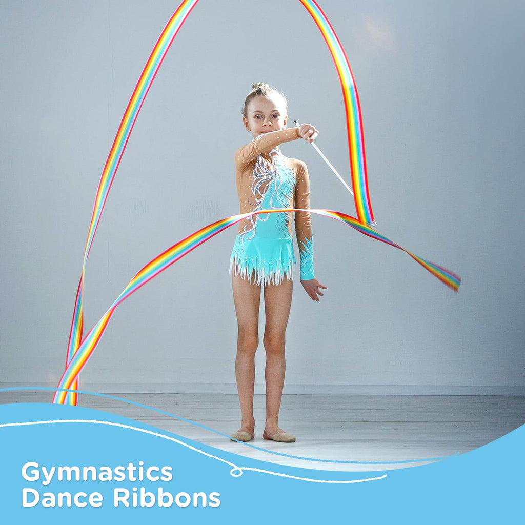HiUnicorn 12PCS Rainbow Party Favors Dance Ribbons for Kids Circus Carnival Rhythmic Gymnastics Birthday Party Decoration Supplies, Ribbon Baton Twirling Sticks Silks Streamers Wands for Girls