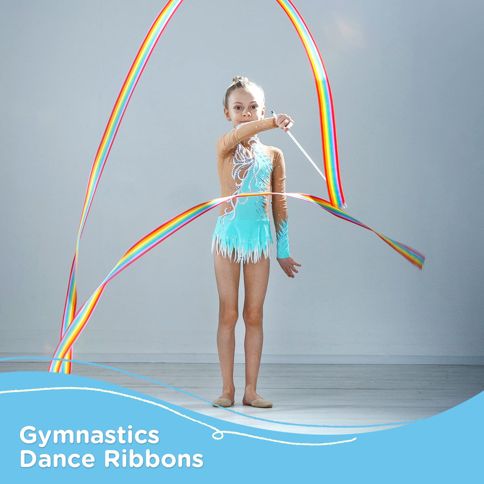 HiUnicorn 12PCS Rainbow Party Favors Dance Ribbons for Kids Circus Carnival Rhythmic Gymnastics Birthday Party Decoration Supplies, Ribbon Baton Twirling Sticks Silks Streamers Wands for Girls