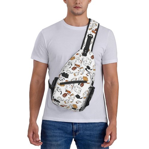 ASYG Funny Cute Cat Sling Backpack Cat Chest Bags Crossbody Animal Shoulder Bag for Men Women