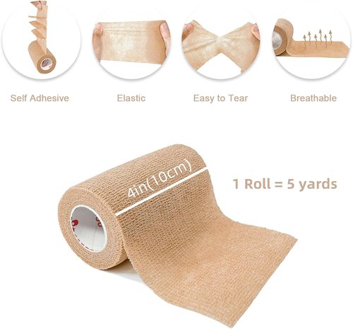 Beige Self-Adhesive Cohesive Bandage Wrap by [Brand Name] - 8 Pack, 4" x 5 Yards, Premium Medical Stretch Tape for Athletes