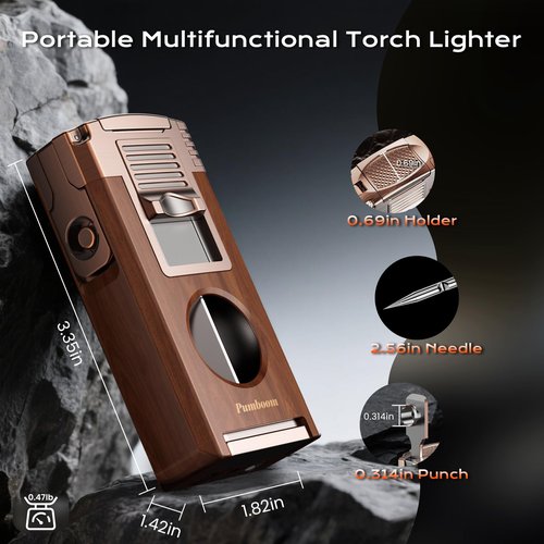 Torch Lighter with Cutter, Punch, Holder, Draw Enhancer Tool, and Dual Windproof Jet Flames, Refillable Butane Lighters with Gift Box, Multi-Function Lighter Accessories, Cool Lighters for Men