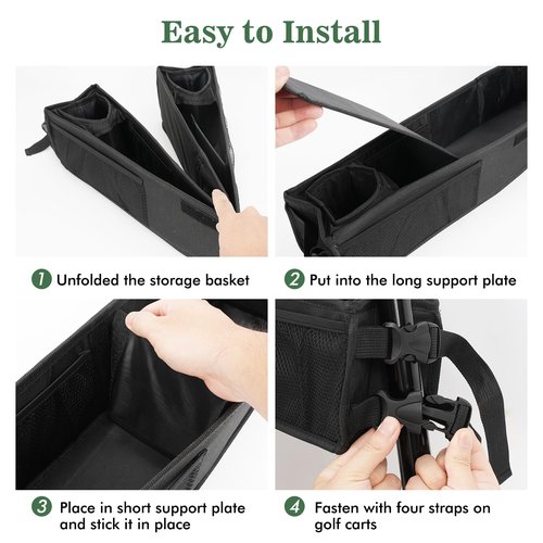 Adjustable Golf Cart Front Storage Basket with Insulated Cup Holders, No Drilling Golf Cart Organizer Bag Golf Cart Inner Storage Tray Universal Compatible with EZGO Club Car Drive Kandi Yamaha